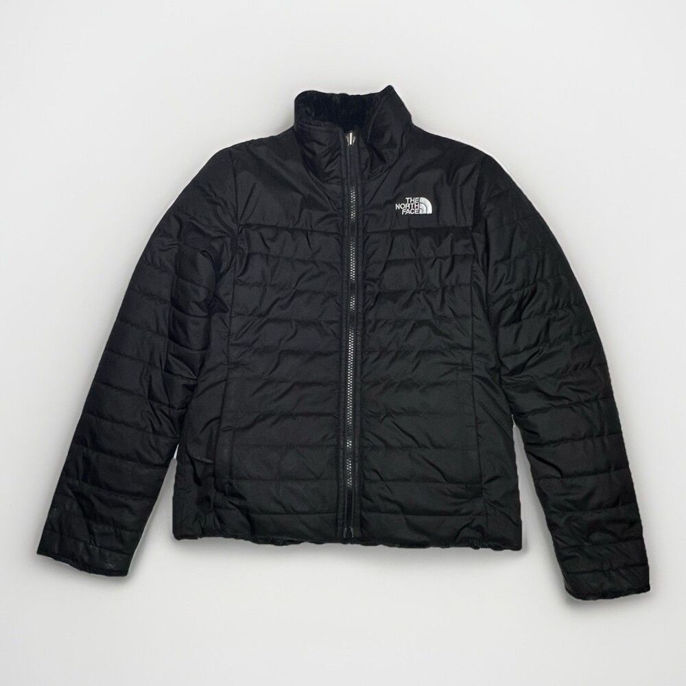 The North Face Girls Reversible Mossbud Swirl Jacket TNF Black Sz Small 7/8